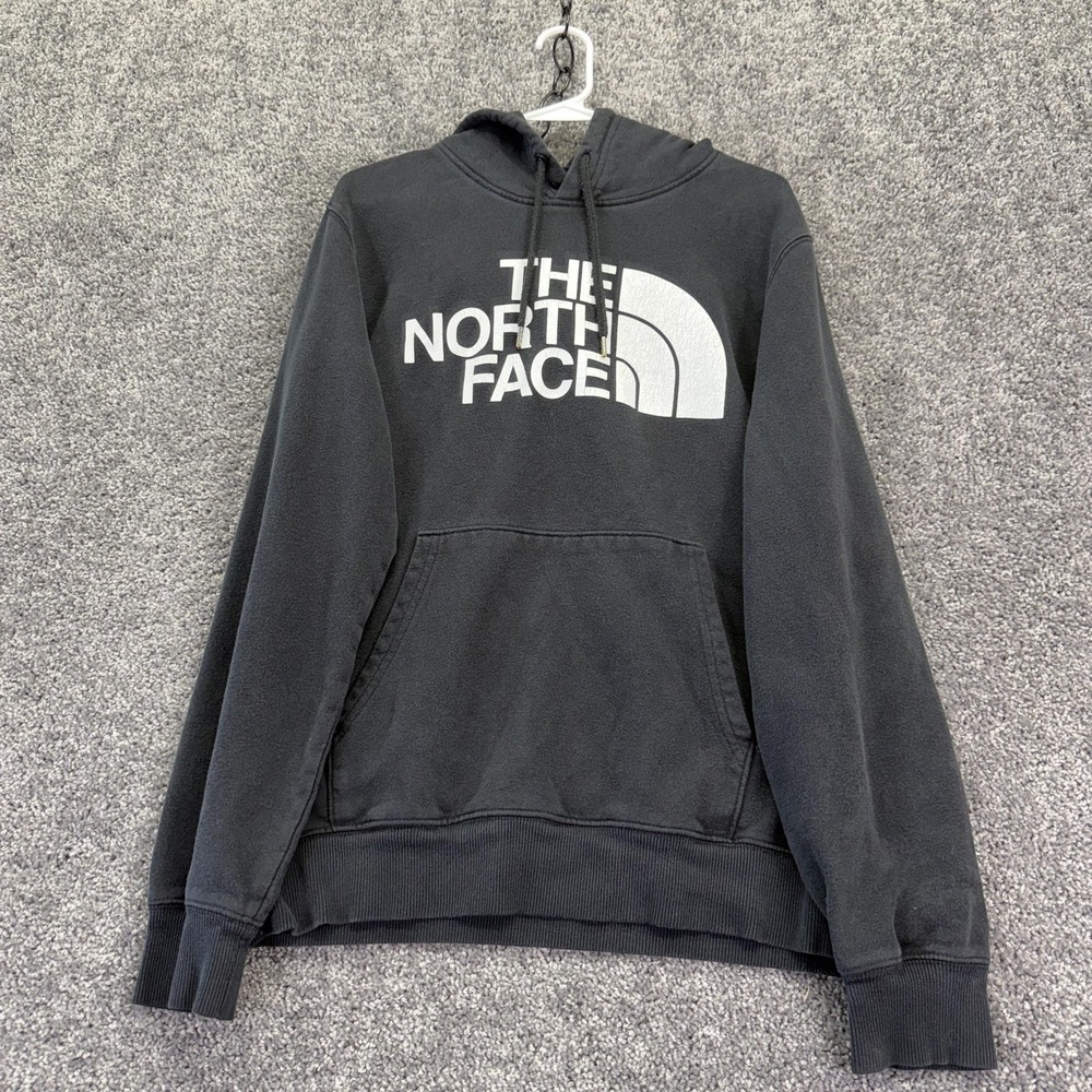 The North Face Hoodie Mens Medium Black Fleece Pullover Big Logo Kangaroo Pocket